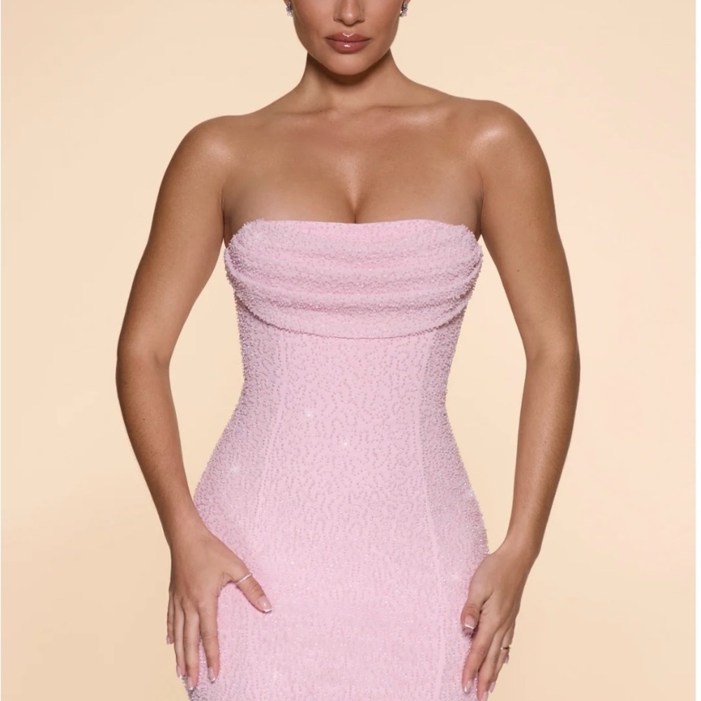 Oh Polly Pink Strapless Bodycon Dress